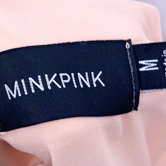 NWOT MINKPINK Top M Peach Sailor Collar Button Up Chiffon Sleeveless Lined Flowy - Picture 3 of 5